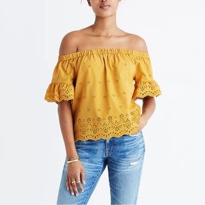 Madewell eyelet balcony off the shoulder top